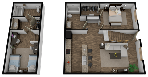 Floor plan for 2 beds, 2 baths, 920 sqft